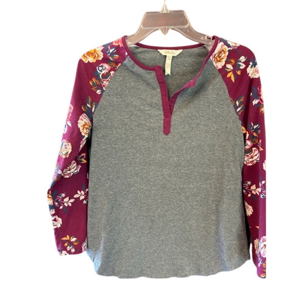 Matilda Jane times table grey and marroon floral raglan 3/4 sleeve tee Small